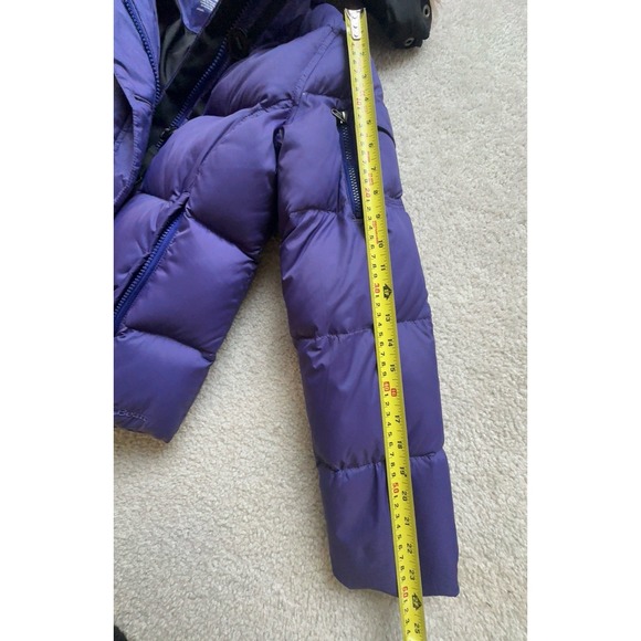LL Bean Jacket Womens Small Goose Down Parka Puffer Faux Fur Hooded Purple - Picture 7 of 8